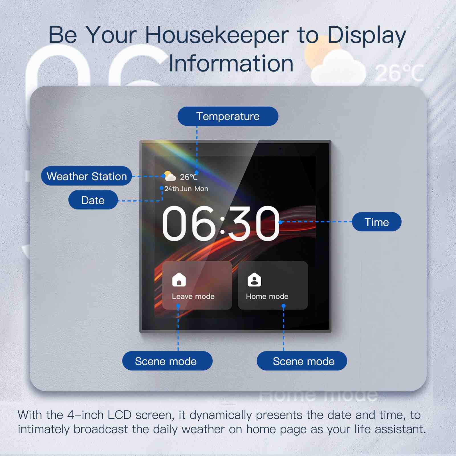 4 Inch Smart Scene Wall Switch Panel with Voice Control and Built-in ZigBee Gateway - Image 3