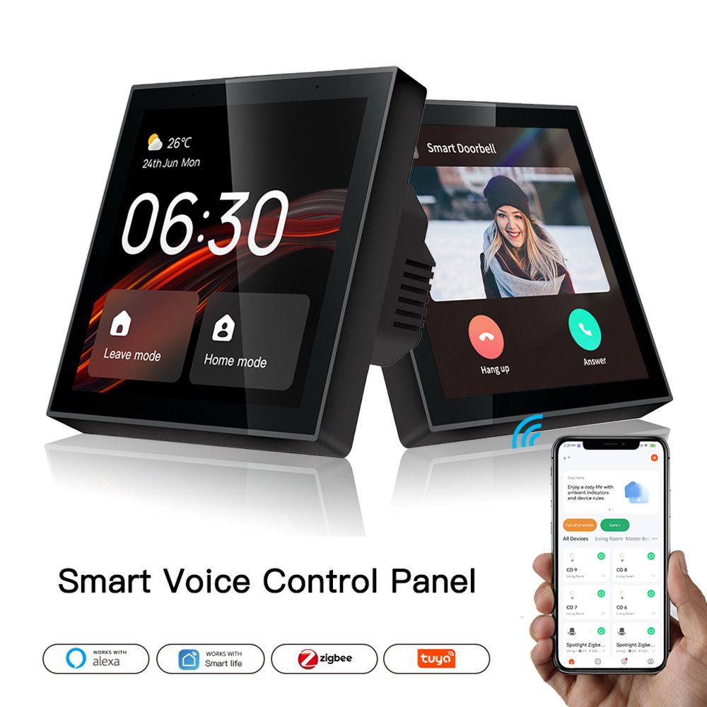 4 Inch Smart Scene Wall Switch Panel with Voice Control and Built-in ZigBee Gateway