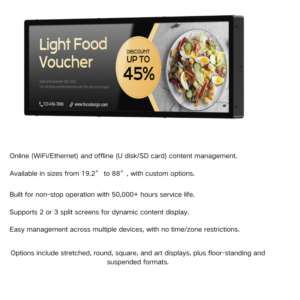 Custom different size stretched bar type indoor lcd advertising digital signage strip screen retail shelf