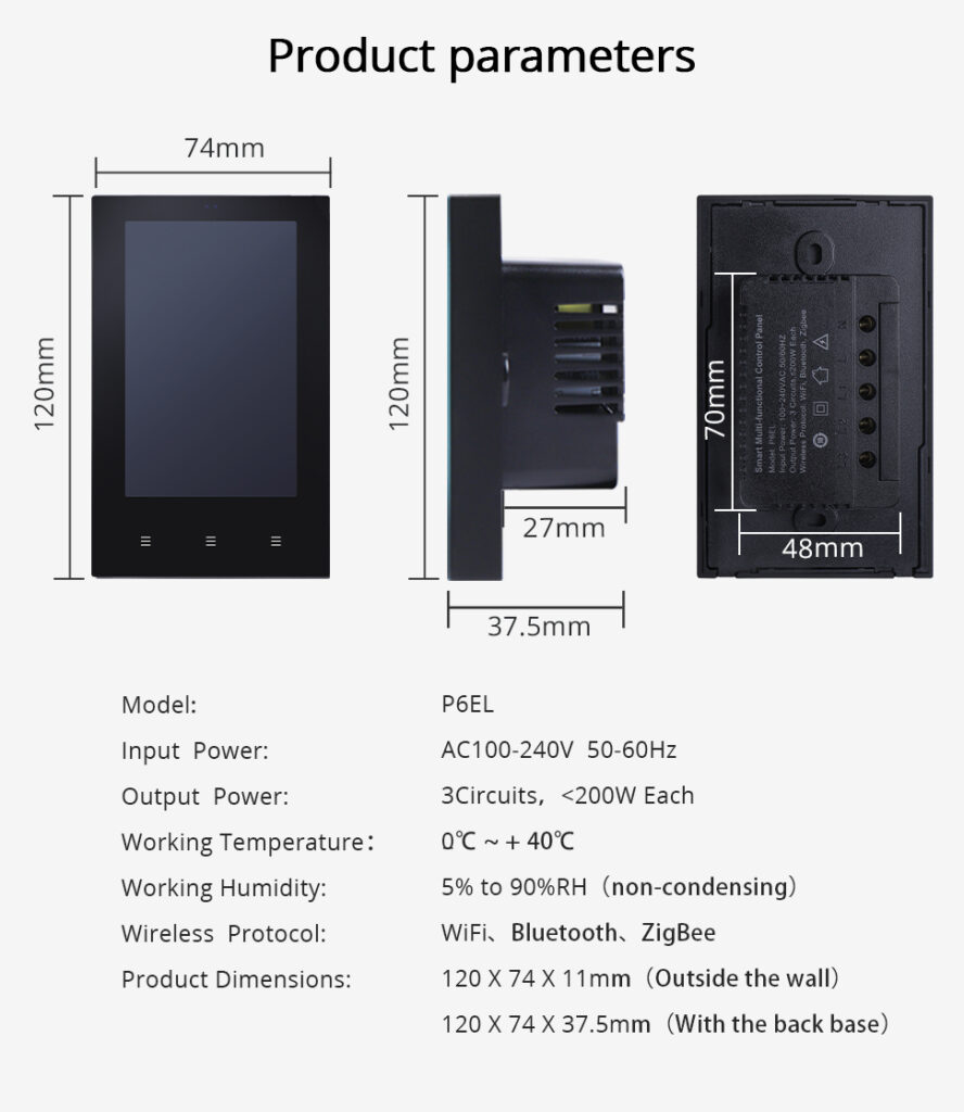 P6EL-W 4-inch Smart Control Panel with Zigbee Gateway & 3 Relays – US Standard