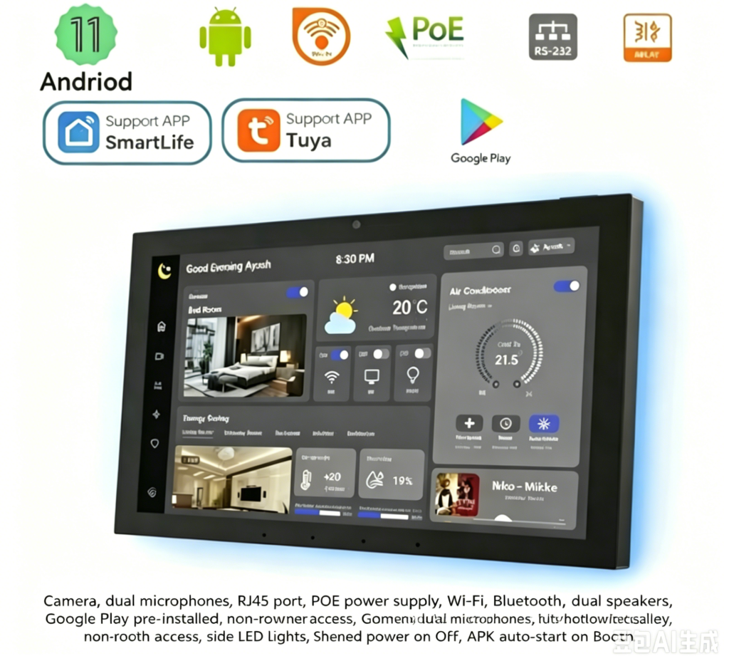 2025 New 8 Inch POE Screen Wall Mount Tablet Home Control Panel Android 13/14 OS with Camera RS485 Proximity Sensor